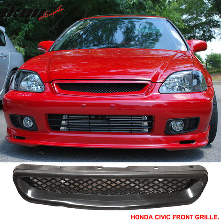 Fits 99-00 Honda Civic 3-Door TR Front Bumper Lip PP + JDM Grille + Window Visor