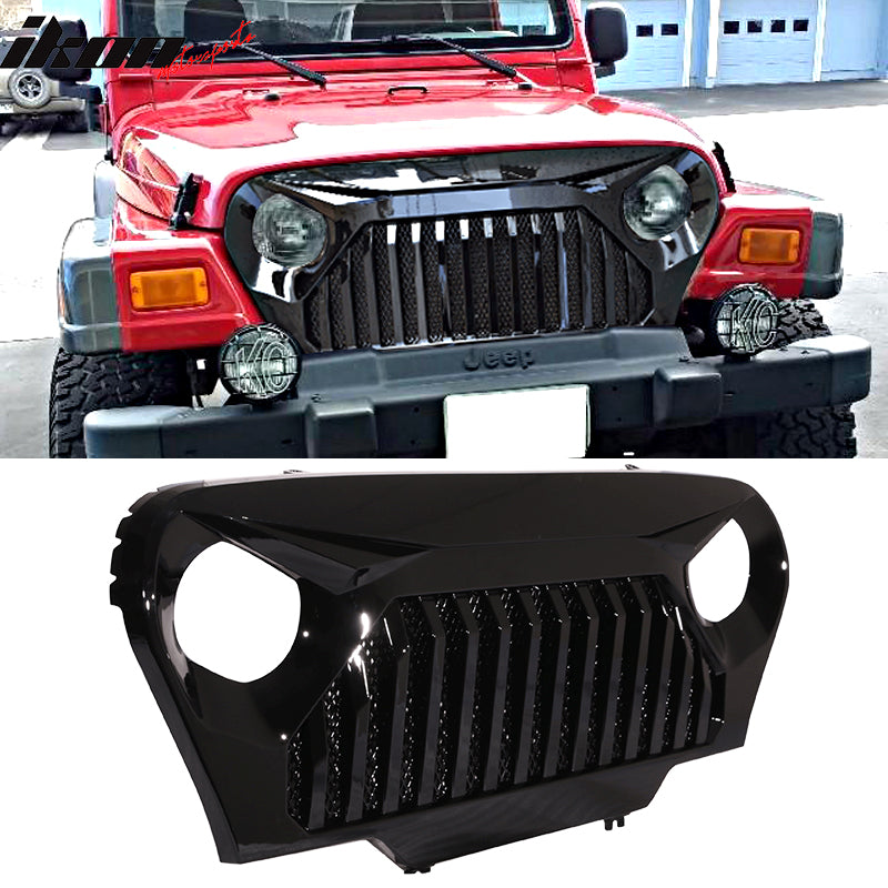 1997-2006 Jeep Wrangler TJ V2 Top Fire Style Grille Gloss Black ABS