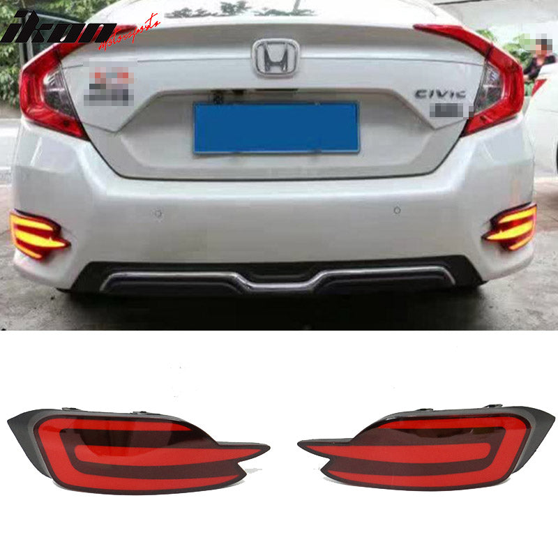 2016-2018 Honda Civic 10th 4Dr Red LED Light Rear Bumper Lamp