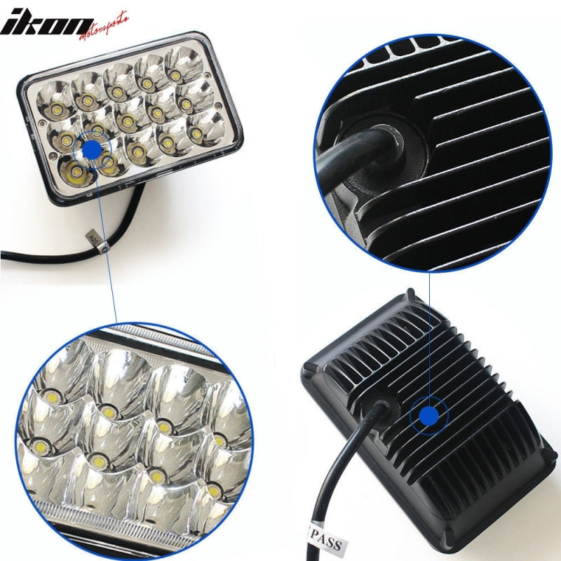 Universal 6x4 LED Crystal Clear Sealed Beam Headlights Headlamp 2PCS