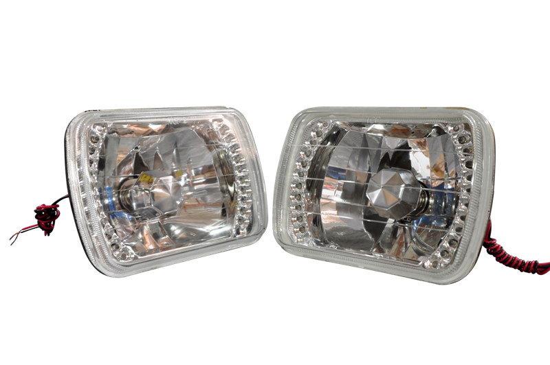 7X6 Sealed Beam LED Headlights w/ H4 Bulbs H6052 Housing Diamond Cut