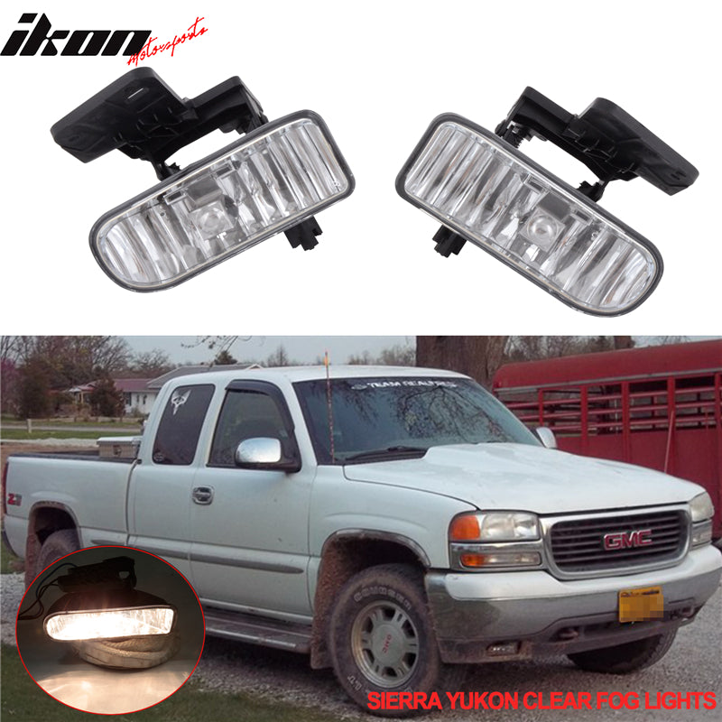 Compatible With Sierra GMC Yukon Xl Clear Fog Light Driving Lamp Pair + Bulbs+Wiring Kit Harness