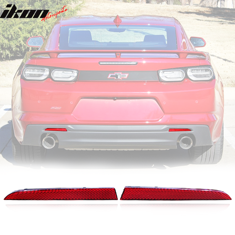 IKON MOTORSPORTS, Rear Reflectors Compatible With 2016-2023 Chevy Camaro, Rear Bumper Reflector Brake Light