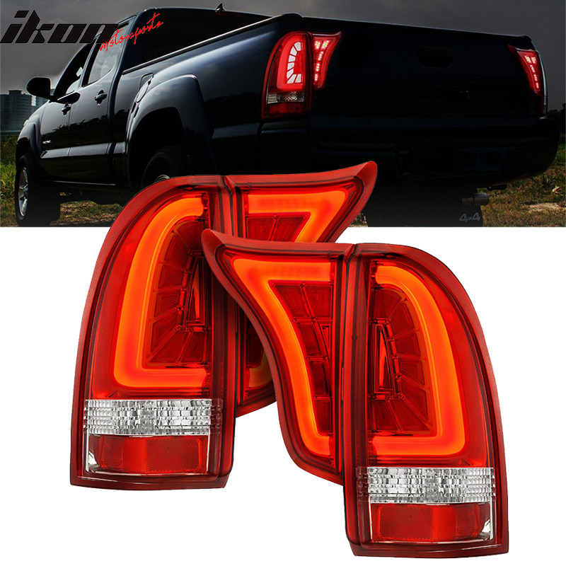 2005-2015 Toyota Tacoma RC Red Lens Chrome Housing LED Tail Lights 4PC