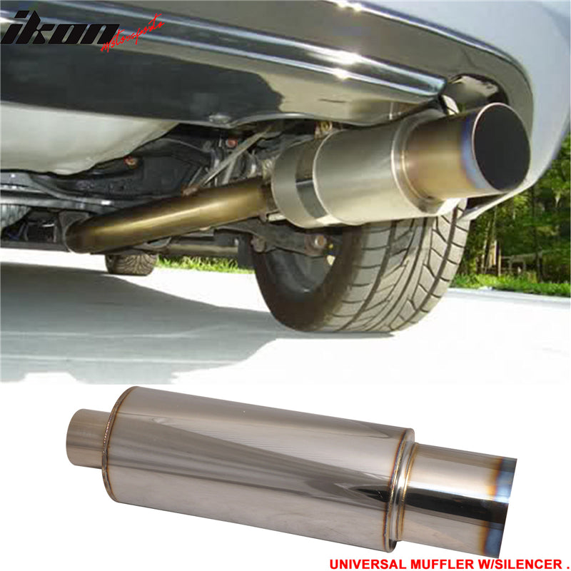 Universal N1 Style 4In Steel Muffler Titanium Flat Tip + Silencer