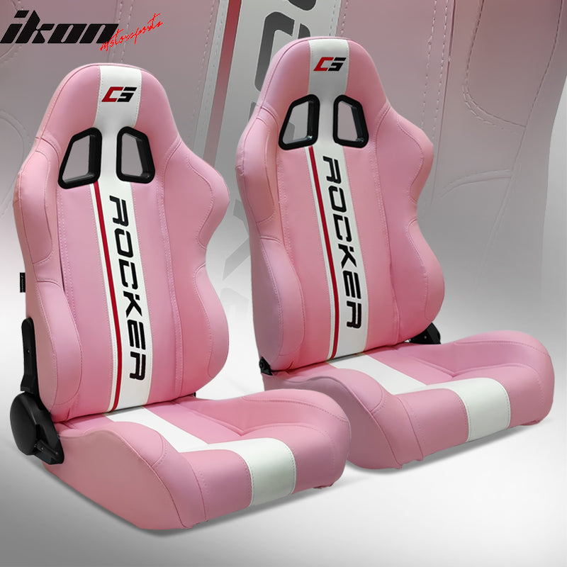 Universal Pair Reclinable Racing Seat Dual Slider Stripe Sport Bucket Seats