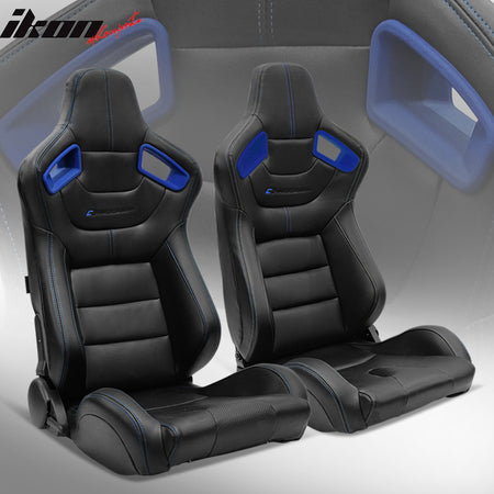 Universal Dual Sliders Racing Seats Black with Blue Red White Orange Bezel Pair