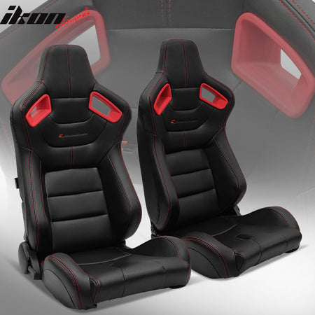 Universal Dual Sliders Racing Seats Black with Blue Red White Orange Bezel Pair