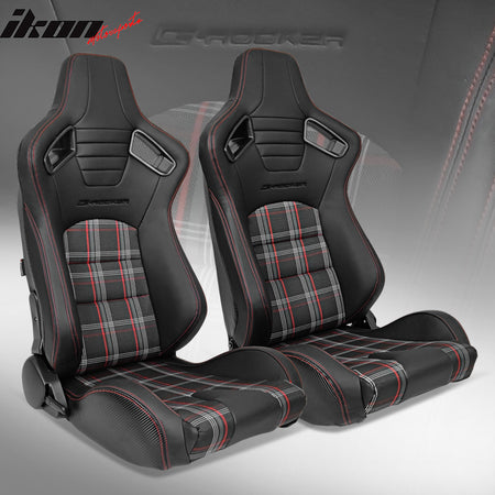 Universal Racing Seats with Dual Sliders PU & Plaid Fabric Reclinable