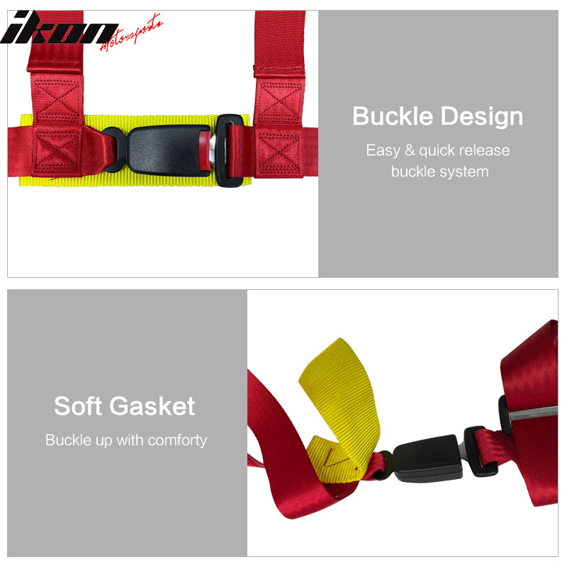 4 Point Racing Harness Buckle Seat Belt 2" Wide Nylon Red Go-kart UTV ATV