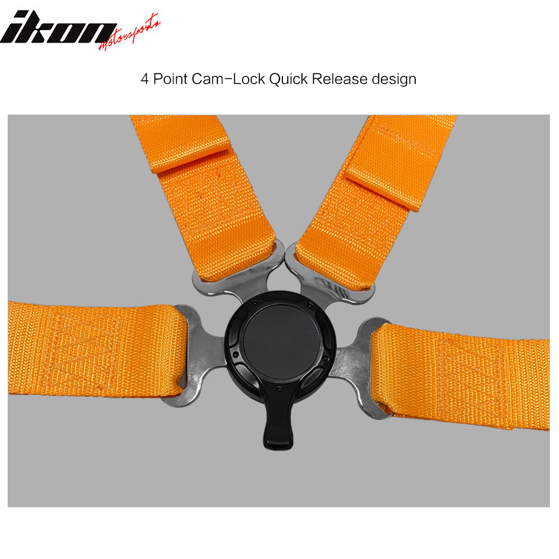 4 Point Race Harness Cam-lock Seat Belt 2" Wide Nylon Orange Go-kart UTV ATV