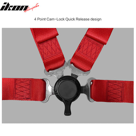 4 Point Racing Harness Cam-lock Seat Belt 2" Wide Nylon Red Go-kart UTV ATV