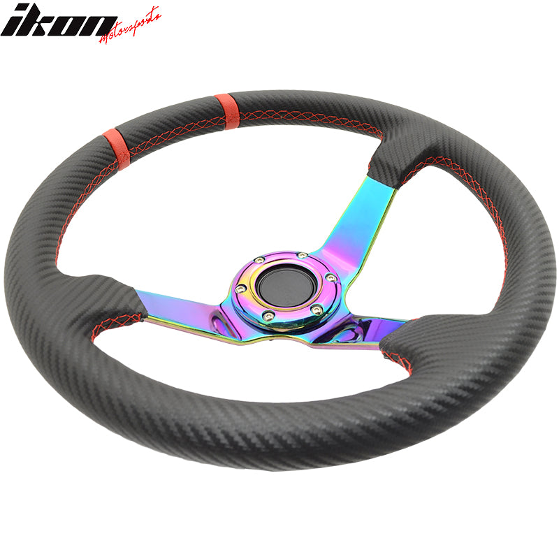 350MM Black Carbon Fiber Print Neo Spoke Sport Racing Steering Wheel  Logo