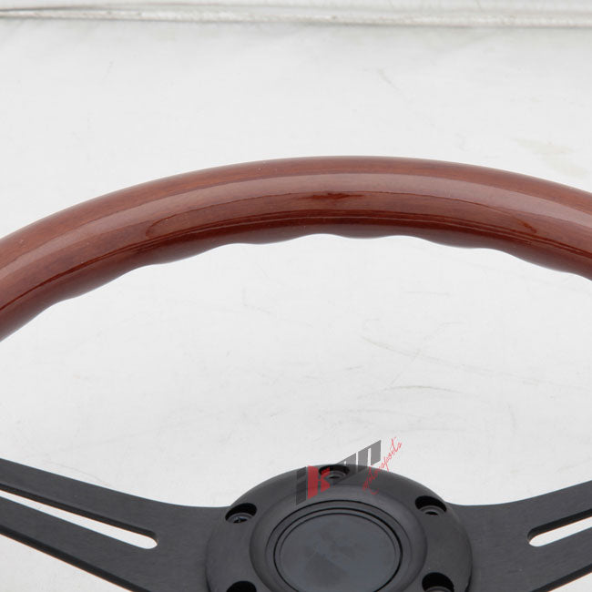 Universal Wood Grain 6-Bolt Wooden Steering Wheel 350MM & BD Logohorn Button