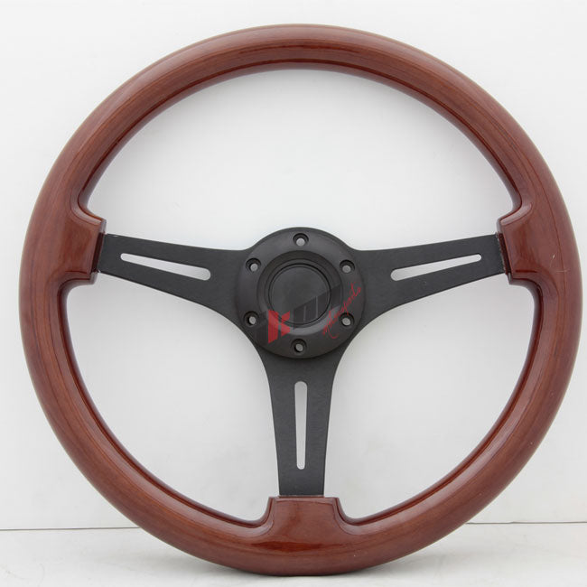 Universal Wood Grain 6-Bolt Wooden Steering Wheel 350MM & BD Logohorn Button