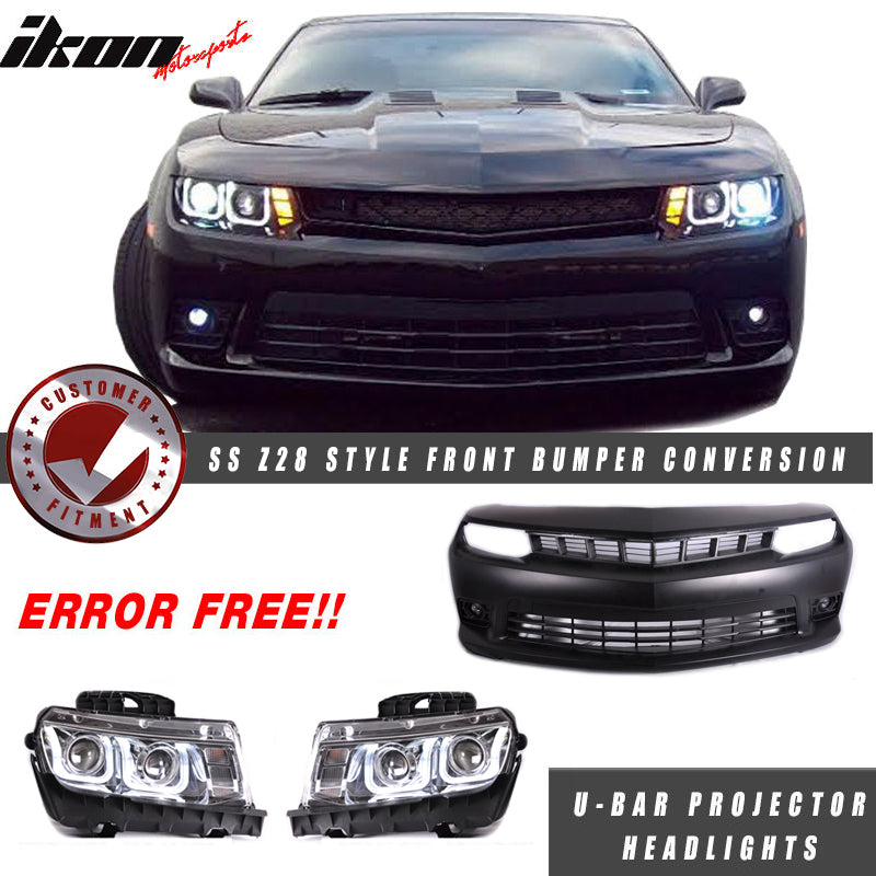 Fits 14-15 Camaro SS Front Bumper w/ Foglights + CCFL Halo Headlights