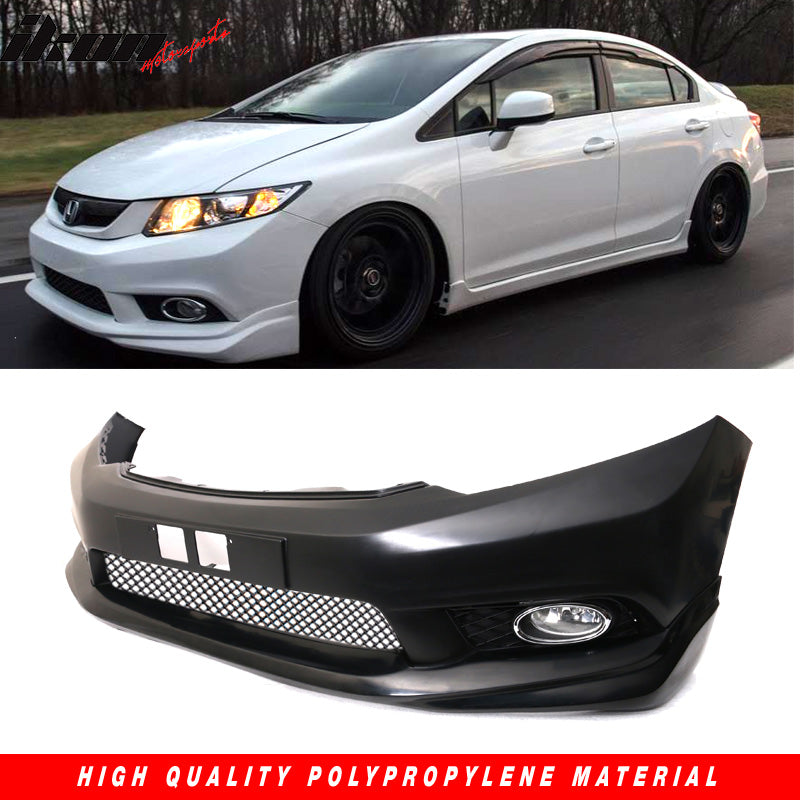 Fits 12-15 Civic Sedan JDM FB6 Front Bumper MD Lip Conversion + Foglights