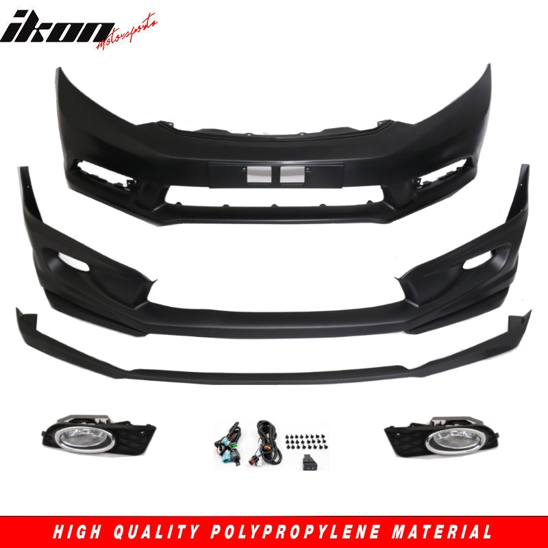 Fits 12-13 Civic Coupe 2 Door JDM Front Bumper Mugen Lip Conversion w/ Foglight