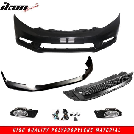 Compatible With 2012-2013 Honda Civic Coupe JDM FG FB Front Bumper MD Lip Conversion + Foglights