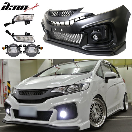 Fits 15-16 Fit GK5 Jazz Mugen RR Style Front Bumper Conversion w/ DLR Foglights