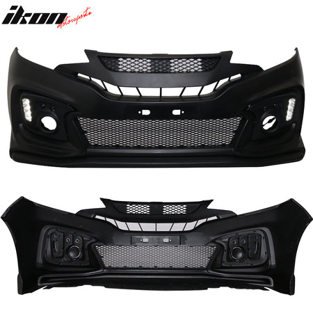 Fits 15-16 Honda Fit Mugen RR GK5 Front Bumper Conversion Cover w/ DRL Lights