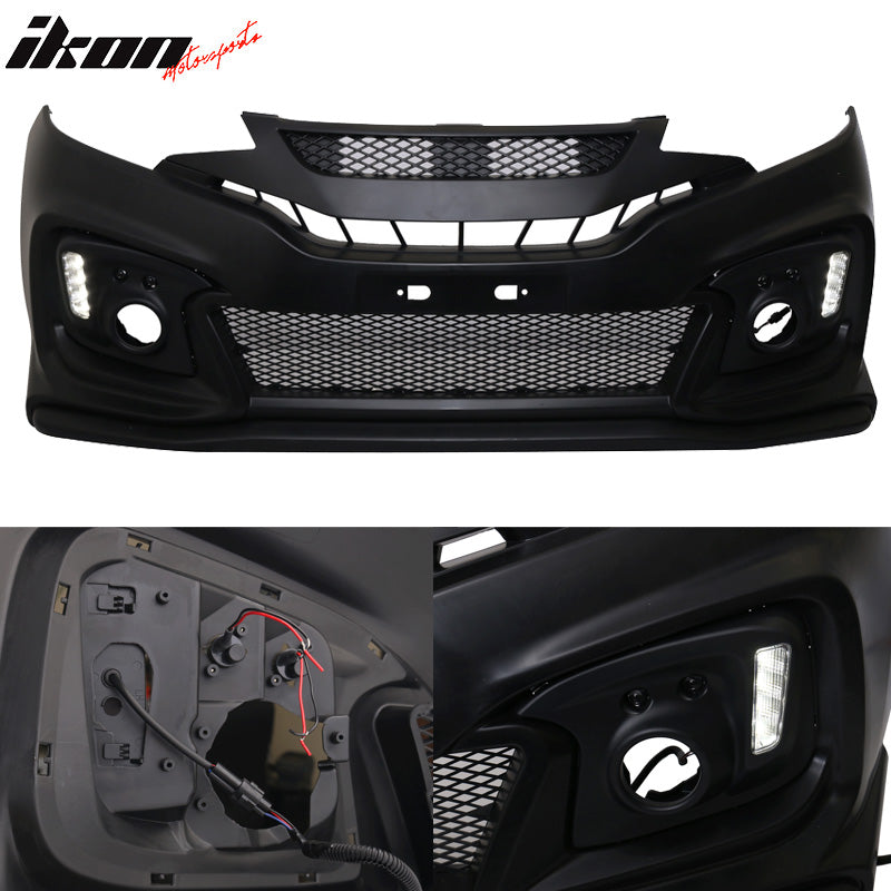 Fits 15-16 Honda Fit Mugen RR GK5 Front Bumper Conversion Cover w/ DRL Lights