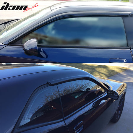 Fits 08-23 Dodge Challenger Acrylic 2PCS Tape-On Window Visors Wind Deflector