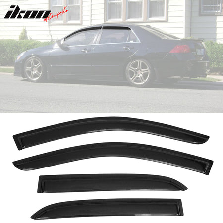 IKON MOTORSPORTS, Window Visor Compatible With 2003-2007 Honda Accord, Smoke Tinted & Semi-Transparent 4PCS Sun Rain Shade Guard Wind Vent Air Deflector, 2004 2005 2006