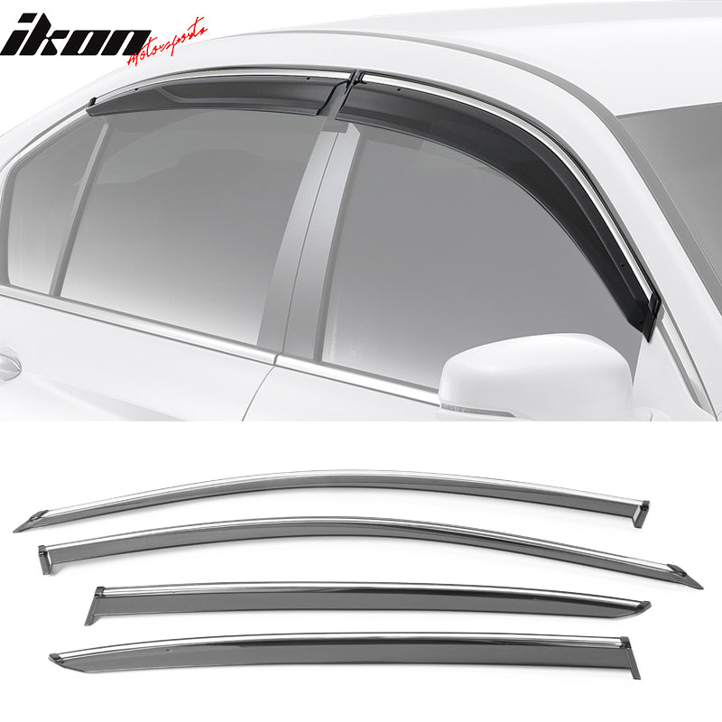 Fits 13-17 Honda Accord Chrome Trim Window Visors Sun Rain Deflector Guard Vent