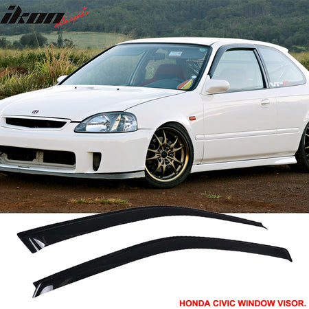 Fits 99-00 Honda Civic 3-Door TR Front Bumper Lip PP + JDM Grille + Window Visor