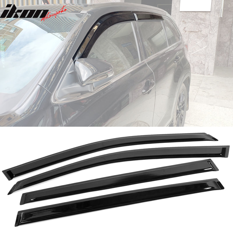 IKON MOTORSPORTS, Window Visor Compatible With 2014-2019 Toyota Highlander Vent Sun Shade Rain Guards Side Window Deflectors