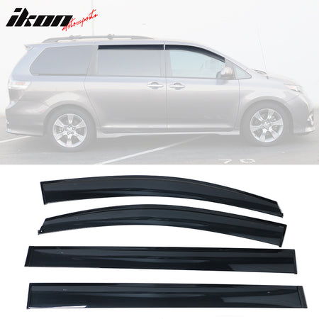 IKON MOTORSPORTS, Window Visor Compatible With 2011-2020 Toyota Sienna Vent Sun Shade Rain Guards Side Window Deflectors