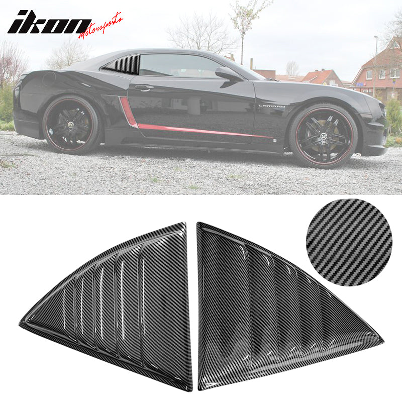 IKON MOTORSPORTS, Side Window Louver Compatible With 2010-2015 Chevy Camaro Coupe, Sun Shade Cover Windshield Scoop Pair, 2011 2012 2013 2014