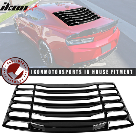 Windshield Louver Compatible With 2016-2023 Chevy Camaro (Not Fit Convertible), IKON Style Rear Window Louvers Cover Sun Shade ABS by IKON MOTORSPORTS, 2017 2018