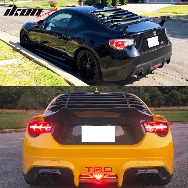 IKON MOTORSPORTS, Rear Window Louver Compatible With 2013-2016 Scion FR-S/2013-2020 Subaru BRZ/2017-2020 Toyota 86, Carbon Fiber Print Sun Shade Cover Windshield Scoop, 2014 2015 2016 2017 2018 2019