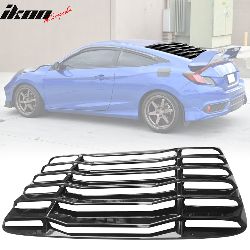 2016-2020 Honda Civic 2Dr Coupe Gloss Black Rear Window Louvers ABS