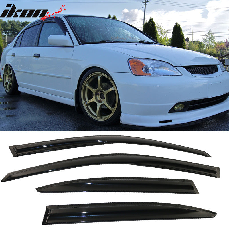 2001-2005 Honda Civic Sedan Mugen Smoke/Tinted Window Visors Acrylic