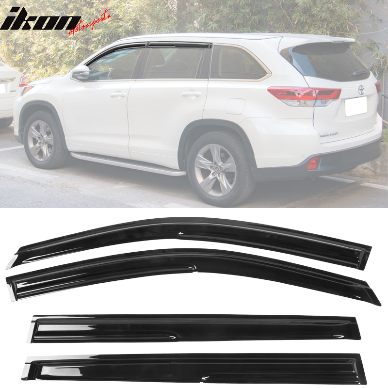 IKON MOTORSPORTS, Window Visor Compatible With 2014-2019 Toyota Highlander Vent Sun Shade Rain Guards Side Window Deflectors