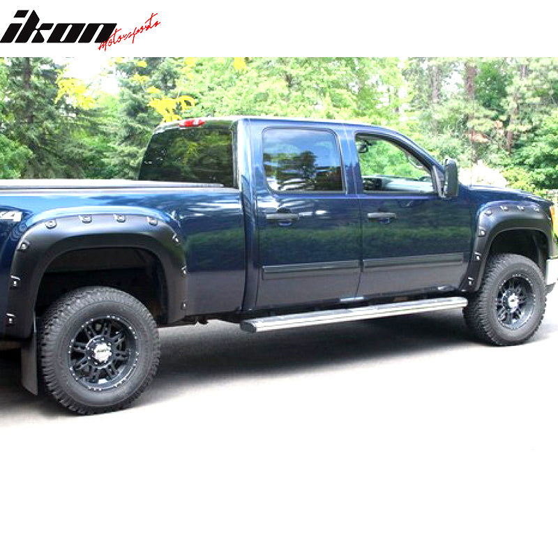 IKON MOTORSPORTS, 4PCS Fender Flares Compatible With 2007-2013 GMC Sierra 1500 Short Bed 69.3in, Wide Body Kit Fender Flares Extension Added on Bodykit Replacement, 2008 2009 2010 2011 2012